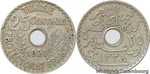 R8506 Tunisia 25 Centimes Muhammad al-Nasir Bey AH 1338 1920 Paris