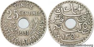 R8509 Tunisia 25 Centimes Muhammad al-Nasir Bey AH 1338 1920 Paris