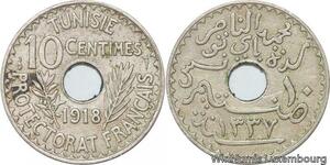 R8512 Tunisia 10 Centimes Muhammad al-Nasir Bey AH 1337 1918 Paris