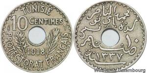 R8514 Tunisia 10 Centimes Muhammad al-Nasir Bey AH 1337 1918 Paris