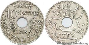 R8515 Tunisia 10 Centimes Muhammad al-Nasir Bey AH 1337 1918 Paris