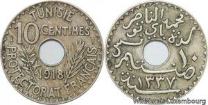 R8516 Tunisia 10 Centimes Muhammad al-Nasir Bey AH 1337 1918 Paris