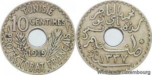 R8517 Tunisia 10 Centimes Muhammad al-Nasir Bey AH 1337 1919 Paris