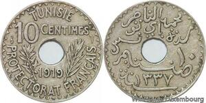 R8518 Tunisia 10 Centimes Muhammad al-Nasir Bey AH 1337 1919 Paris