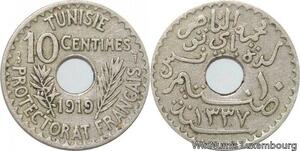 R8520 Tunisia 10 Centimes Muhammad al-Nasir Bey AH 1337 1919 Paris