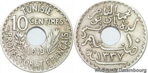 R8522 Tunisia 10 Centimes Muhammad al-Nasir Bey AH 1337 1919 Paris