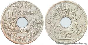 R8523 Tunisia 10 Centimes Muhammad al-Nasir Bey AH 1337 1919 Paris