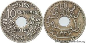 R8524 Tunisia 10 Centimes Muhammad al-Nasir Bey AH 1337 1919 Paris