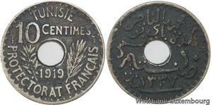 R8525 Tunisia 10 Centimes Muhammad al-Nasir Bey AH 1337 1919 Paris