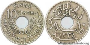 R8526 Tunisia 10 Centimes Muhammad al-Nasir Bey AH 1338 1920 Paris