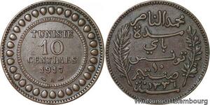 R8527 Tunisia 10 Centimes Muhammad al-Nasir Bey AH 1336 1917 A Paris -> M offer