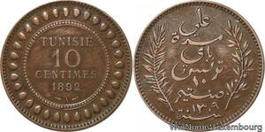 R8538 Tunisia 10 Centimes Muhammad al-Nasir Bey AH 1309 1892 A Paris -> M offer