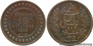 R8541 Tunisia 10 Centimes Muhammad al-Nasir Bey AH 1309 1892 A Paris -> M offer