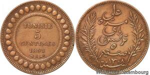 R8545 Tunisia 5 Centimes Muhammad al-Nasir Bey AH 1308 1891 A Paris > Make offer