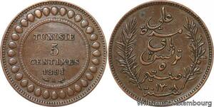 R8547 Tunisia 5 Centimes Muhammad al-Nasir Bey AH 1308 1891 A Paris > Make offer
