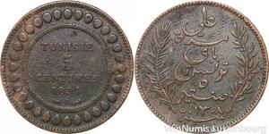 R8549 Tunisia 5 Centimes Muhammad al-Nasir Bey AH 1308 1891 A Paris > Make offer