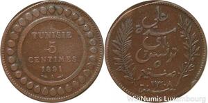 R8550 Tunisia 5 Centimes Muhammad al-Nasir Bey AH 1308 1891 A Paris > Make offer