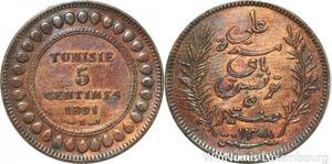 R8551 Tunisia 5 Centimes Muhammad al-Nasir Bey AH 1308 1891 A Paris > Make offer