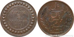 R8552 Tunisia 5 Centimes Muhammad al-Nasir Bey AH 1308 1891 A Paris AU >M Offer