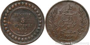 R8556 Tunisia 5 Centimes Muhammad al-Nasir Bey AH 1309 1892 A Paris > Make offer