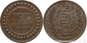 R8558 Tunisia 5 Centimes Muhammad al-Nasir Bey AH 1309 1892 A Paris > Make offer