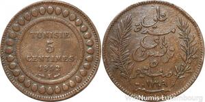 R8559 Tunisia 5 Centimes Muhammad al-Nasir Bey AH 1309 1892 A Paris > Make offer