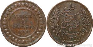 R8562 Tunisia 5 Centimes Muhammad al-Nasir Bey AH 1309 1892 A Paris > Make offer