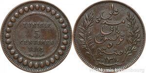 R8563 Tunisia 5 Centimes Muhammad al-Nasir Bey AH 1310 1893 A Paris > Make offer