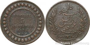 R8567 Tunisia 5 Centimes Muhammad al-Nasir Bey AH 1310 1893 A Paris > Make offer