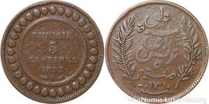 R8570 Tunisia 5 Centimes Muhammad al-Nasir Bey AH 1310 1893 A Paris > Make offer
