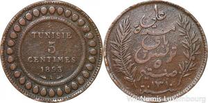 R8571 Tunisia 5 Centimes Muhammad al-Nasir Bey AH 1310 1893 A Paris > Make offer