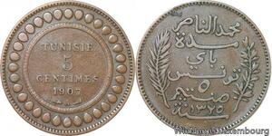 R8582 Tunisia 5 Centimes Muhammad al-Nasir Bey AH 1325 1907 A Paris > Make offer