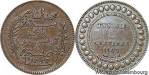 R8585 Tunisia 5 Centimes Muhammad al-Nasir Bey AH 1325 1907 A Paris > Make offer