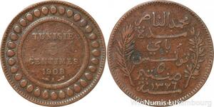 R8590 Tunisia 5 Centimes Muhammad al-Nasir Bey AH 1326 1908 A Paris > Make offer