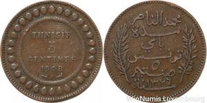 R8591 Tunisia 5 Centimes Muhammad al-Nasir Bey AH 1326 1908 A Paris > Make offer
