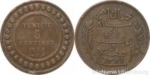 R8592 Tunisia 5 Centimes Muhammad al-Nasir Bey AH 1326 1908 A Paris > Make offer