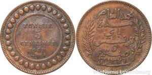 R8593 Tunisia 5 Centimes Muhammad al-Nasir Bey AH 1326 1908 A Paris > Make offer
