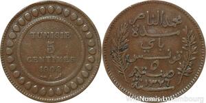 R8595 Tunisia 5 Centimes Muhammad al-Nasir Bey AH 1326 1908 A Paris > Make offer