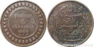 R8598 Tunisia 5 Centimes Muhammad al-Nasir Bey AH 1326 1908 A Paris > Make offer