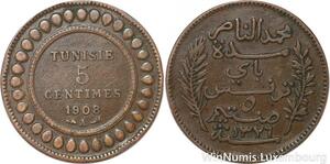 R8599 Tunisia 5 Centimes Muhammad al-Nasir Bey AH 1326 1908 A Paris > Make offer