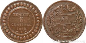 R8606 Tunisia 5 Centimes Muhammad al-Nasir Bey AH 1330 1912 A Paris > Make offer