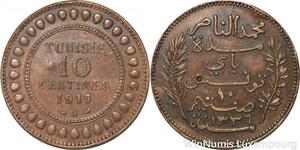 R8607 Tunisia 10 Centimes Muhammad al-Nasir Bey AH 1336 1917 A Paris -> M offer