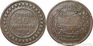 R8615 Tunisia 10 Centimes Muhammad al-Nasir Bey AH 1334 1916 A Paris -> M offer