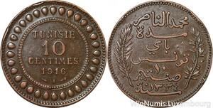 R8616 Tunisia 10 Centimes Muhammad al-Nasir Bey AH 1334 1916 A Paris -> M offer
