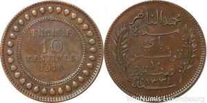 R8618 Tunisia 10 Centimes Muhammad al-Nasir Bey AH 1334 1916 A Paris AU >Offer