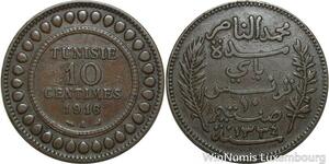R8624 Tunisia 10 Centimes Muhammad al-Nasir Bey AH 1334 1916 A Paris -> M offer