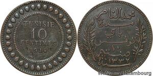 R8630 Tunisia 10 Centimes Muhammad al-Nasir Bey AH 1332 1914 A Paris -> M offer
