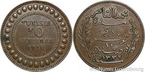 R8632 Tunisia 10 Centimes Muhammad al-Nasir Bey AH 1332 1914 A Paris AU >Offer