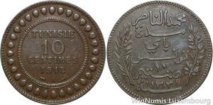 R8638 Tunisia 10 Centimes Muhammad al-Nasir Bey AH 1330 1912 A Paris AU >Offer