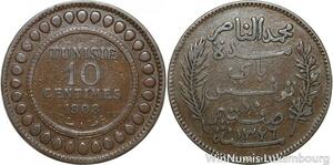 R8644 Tunisia 10 Centimes Muhammad al-Nasir Bey AH 1326 1908 A Paris -> M offer